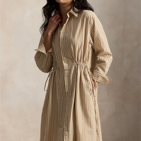 Striped Drawcord Shirt Dress
