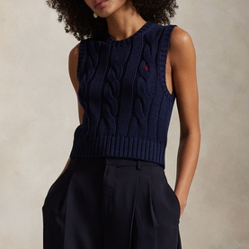 Cable-Knit Cotton Crewneck Sweater Vest