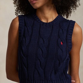 Cable-Knit Cotton Crewneck Sweater Vest