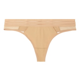 Lejaby thong in Powerskin 389, nude tone with sheer mesh panel waistband detailing at the sides