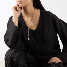 Long Chain Pearl Pendant Necklace