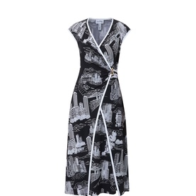 City Print Wrap Dress