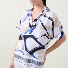 Printed Open Collar Top