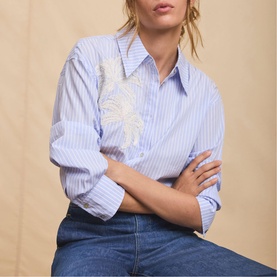 Striped Floral Embroidered Shirt