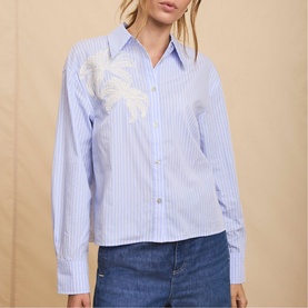 Striped Floral Embroidered Shirt