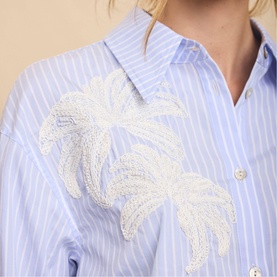 Striped Floral Embroidered Shirt