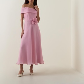 Floral Appliqu&eacute; Off-The-Shoulder Dress