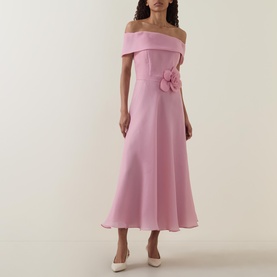 Floral Appliqu&eacute; Off-The-Shoulder Dress