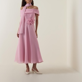 Floral Appliqu&eacute; Off-The-Shoulder Dress