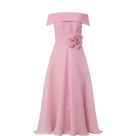 Floral Appliqu&eacute; Off-The-Shoulder Dress