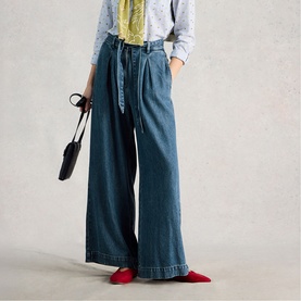 Lyle Denim Belted Wide Leg Jeans