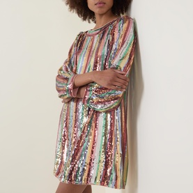 Laurie Rainbow Stripe Sequin Dress