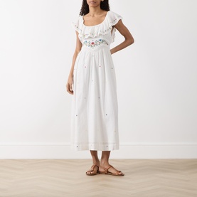 Ebony Floral Embroidered Flared Dress