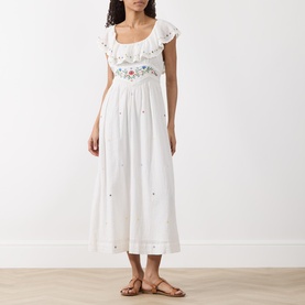 Ebony Floral Embroidered Flared Dress