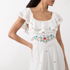 Ebony Floral Embroidered Flared Dress