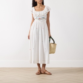 Ebony Floral Embroidered Flared Dress