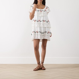 Leilani Floral Embroidered Tiered Mini Dress