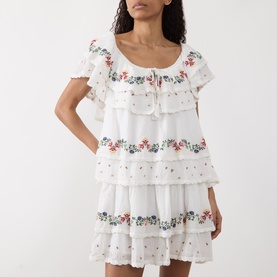Leilani Floral Embroidered Tiered Mini Dress