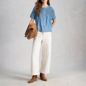 Tammie Chambray Shirred Blouse