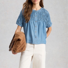 Tammie Chambray Shirred Blouse