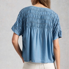 Tammie Chambray Shirred Blouse