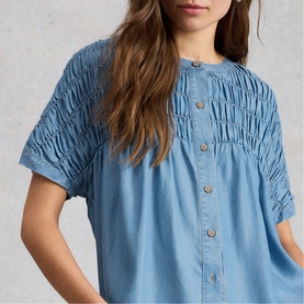 Tammie Chambray Shirred Blouse