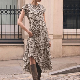 Leopard Handkerchief Flared Dress