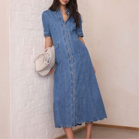 Scallop Denim Shirt Dress
