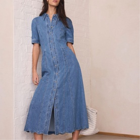 Scallop Denim Shirt Dress
