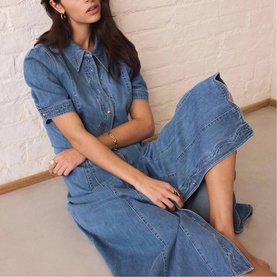 Scallop Denim Shirt Dress