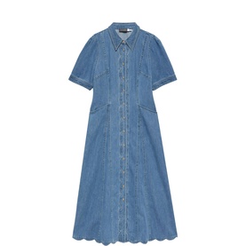 Scallop Denim Shirt Dress