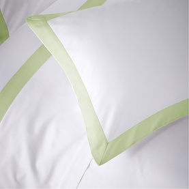 400 Thread Count Banded Duvet Set Sage on White