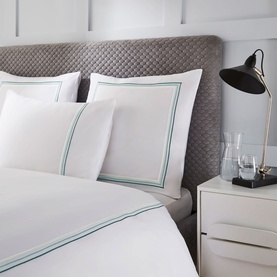 400 Thread Count Triple Row Cord Square Pillowcase Pair Green on White