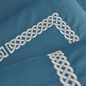400 Thread Count Celtic Knot Square Pillowcase Pair Blue on White