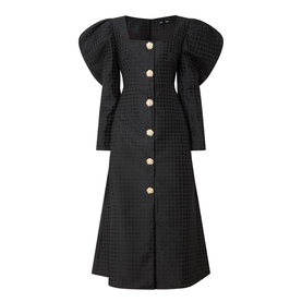 Cinematic Puff-Sleeve Jacquard Flared Dress