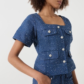 Embellished Denim Top