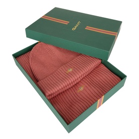 Shield Logo Ribbed Knit Beanie Hat & Scarf Gift Set