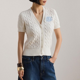 Script Logo Cable Knit Cardigan