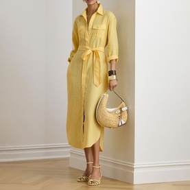 Belted Linen Shirt Dress