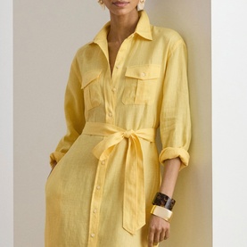 Belted Linen Shirt Dress