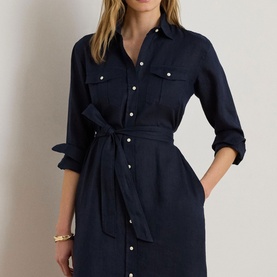 Belted Linen Shirt Dress