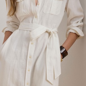 Belted Linen Shirt Dress