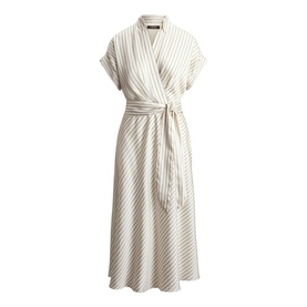 Striped Belted Wrap Shirt Dress