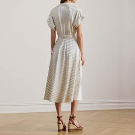 Striped Belted Wrap Shirt Dress