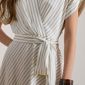 Striped Belted Wrap Shirt Dress