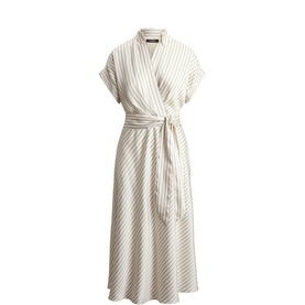 Striped Belted Wrap Shirt Dress