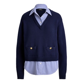 Layered Shirt Insert Knitted Sweater
