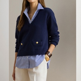 Layered Shirt Insert Knitted Sweater