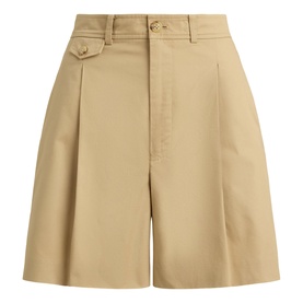 Pleated Twill Wide Leg Shorts