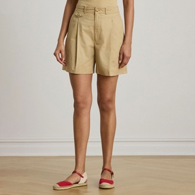 Pleated Twill Wide Leg Shorts
